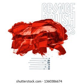Red brush stroke and texture. Grunge vector abstract hand - painted element. Underline and border design.