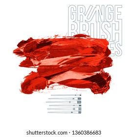 Red brush stroke and texture. Grunge vector abstract hand - painted element. Underline and border design.