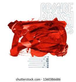 Red brush stroke and texture. Grunge vector abstract hand - painted element. Underline and border design.