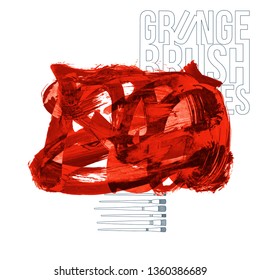 Red brush stroke and texture. Grunge vector abstract hand - painted element. Underline and border design.