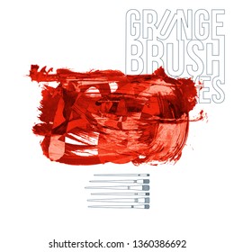 Red brush stroke and texture. Grunge vector abstract hand - painted element. Underline and border design.