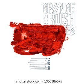 Red brush stroke and texture. Grunge vector abstract hand - painted element. Underline and border design.