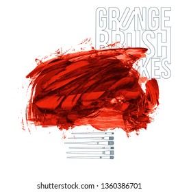 Red brush stroke and texture. Grunge vector abstract hand - painted element. Underline and border design.