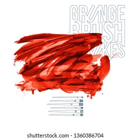 Red brush stroke and texture. Grunge vector abstract hand - painted element. Underline and border design.