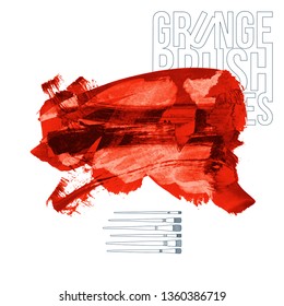 Red brush stroke and texture. Grunge vector abstract hand - painted element. Underline and border design.