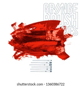 Red brush stroke and texture. Grunge vector abstract hand - painted element. Underline and border design.