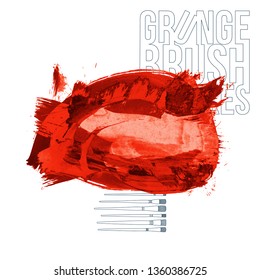 Red brush stroke and texture. Grunge vector abstract hand - painted element. Underline and border design.