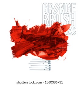 Red brush stroke and texture. Grunge vector abstract hand - painted element. Underline and border design.