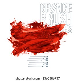 Red brush stroke and texture. Grunge vector abstract hand - painted element. Underline and border design.