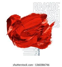 Red brush stroke and texture. Grunge vector abstract hand - painted element. Underline and border design.