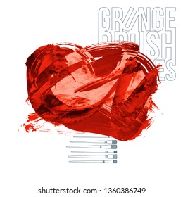 Red brush stroke and texture. Grunge vector abstract hand - painted element. Underline and border design.