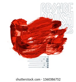 Red brush stroke and texture. Grunge vector abstract hand - painted element. Underline and border design.