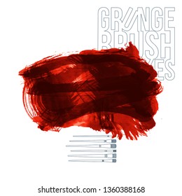 Red brush stroke and texture. Grunge vector abstract hand - painted element. Underline and border design.