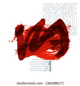 Red brush stroke and texture. Grunge vector abstract hand - painted element. Underline and border design.