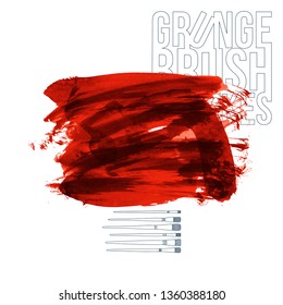 Red brush stroke and texture. Grunge vector abstract hand - painted element. Underline and border design.