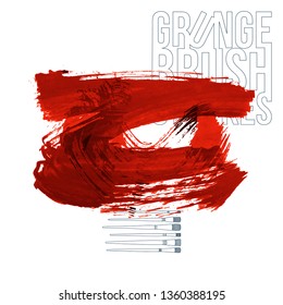 Red brush stroke and texture. Grunge vector abstract hand - painted element. Underline and border design.