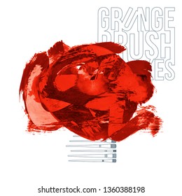 Red brush stroke and texture. Grunge vector abstract hand - painted element. Underline and border design.