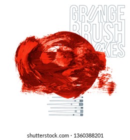 Red brush stroke and texture. Grunge vector abstract hand - painted element. Underline and border design.