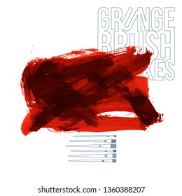 Red brush stroke and texture. Grunge vector abstract hand - painted element. Underline and border design.