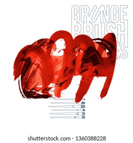 Red brush stroke and texture. Grunge vector abstract hand - painted element. Underline and border design.