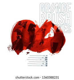 Red brush stroke and texture. Grunge vector abstract hand - painted element. Underline and border design.