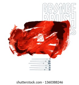 Red brush stroke and texture. Grunge vector abstract hand - painted element. Underline and border design.