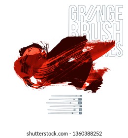 Red brush stroke and texture. Grunge vector abstract hand - painted element. Underline and border design.