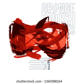 Red brush stroke and texture. Grunge vector abstract hand - painted element. Underline and border design.