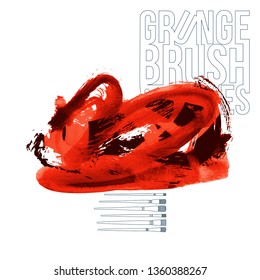 Red brush stroke and texture. Grunge vector abstract hand - painted element. Underline and border design.