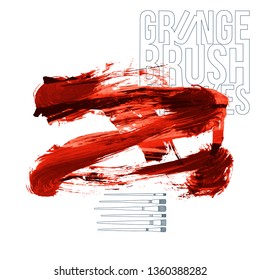 Red brush stroke and texture. Grunge vector abstract hand - painted element. Underline and border design.