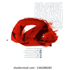 Red brush stroke and texture. Grunge vector abstract hand - painted element. Underline and border design.
