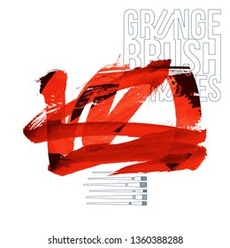 Red brush stroke and texture. Grunge vector abstract hand - painted element. Underline and border design.