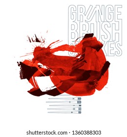 Red brush stroke and texture. Grunge vector abstract hand - painted element. Underline and border design.