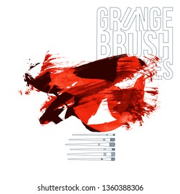 Red brush stroke and texture. Grunge vector abstract hand - painted element. Underline and border design.