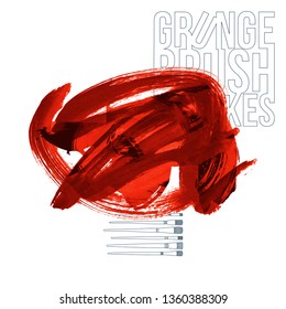 Red brush stroke and texture. Grunge vector abstract hand - painted element. Underline and border design.