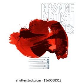 Red brush stroke and texture. Grunge vector abstract hand - painted element. Underline and border design.