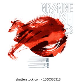 Red brush stroke and texture. Grunge vector abstract hand - painted element. Underline and border design.