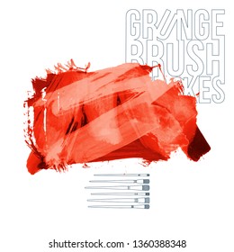 Red brush stroke and texture. Grunge vector abstract hand - painted element. Underline and border design.