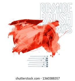 Red brush stroke and texture. Grunge vector abstract hand - painted element. Underline and border design.