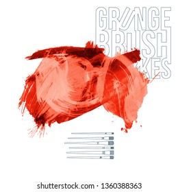 Red brush stroke and texture. Grunge vector abstract hand - painted element. Underline and border design.