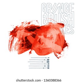 Red brush stroke and texture. Grunge vector abstract hand - painted element. Underline and border design.