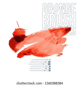Red brush stroke and texture. Grunge vector abstract hand - painted element. Underline and border design.
