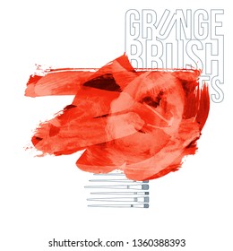 Red brush stroke and texture. Grunge vector abstract hand - painted element. Underline and border design.