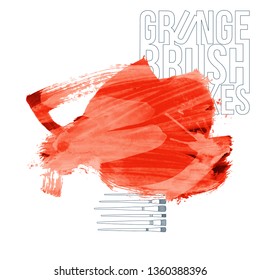 Red brush stroke and texture. Grunge vector abstract hand - painted element. Underline and border design.