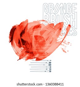 Red brush stroke and texture. Grunge vector abstract hand - painted element. Underline and border design.