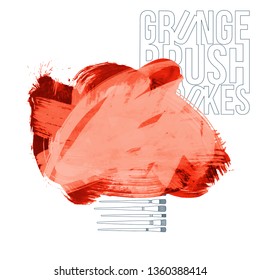 Red brush stroke and texture. Grunge vector abstract hand - painted element. Underline and border design.