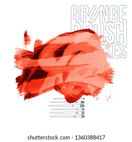 Red brush stroke and texture. Grunge vector abstract hand - painted element. Underline and border design.
