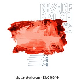Red brush stroke and texture. Grunge vector abstract hand - painted element. Underline and border design.