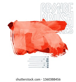 Red brush stroke and texture. Grunge vector abstract hand - painted element. Underline and border design.