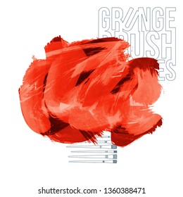 Red brush stroke and texture. Grunge vector abstract hand - painted element. Underline and border design.